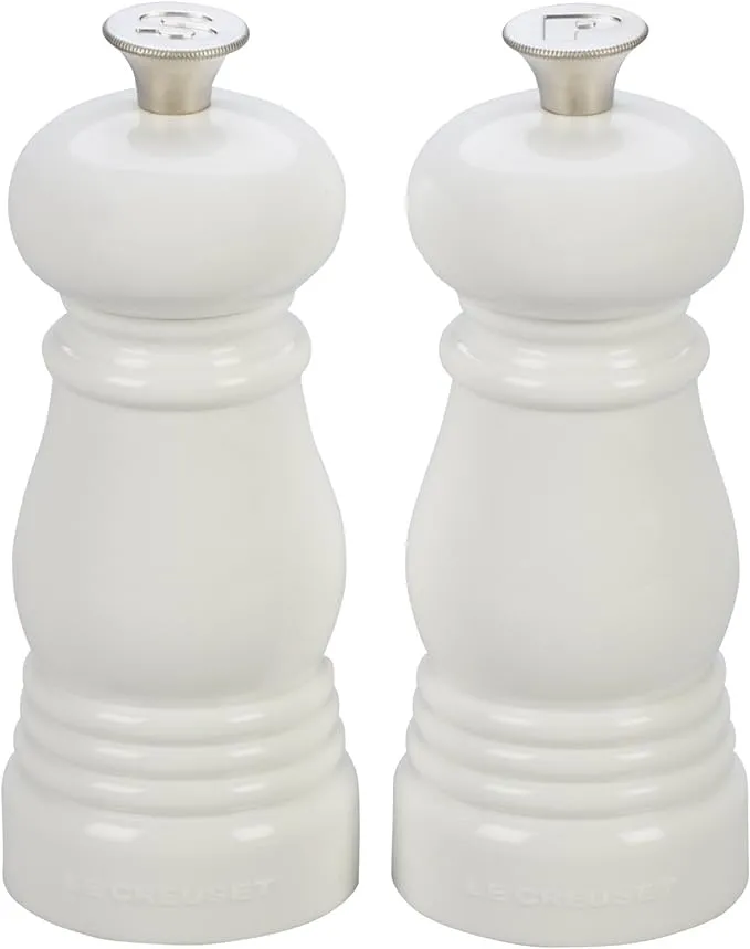 Le Creuset Petite Salt and Pepper Mill Set, 5" x 2" each, White