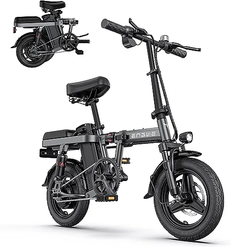 ENGWE T14 600W(Peak) Folding Electric Bike for Adults Teens - 48V10A Battery 14inch Fat Tires E-Bike Full Suspension 19.2MPH 25Miles Range, Compact