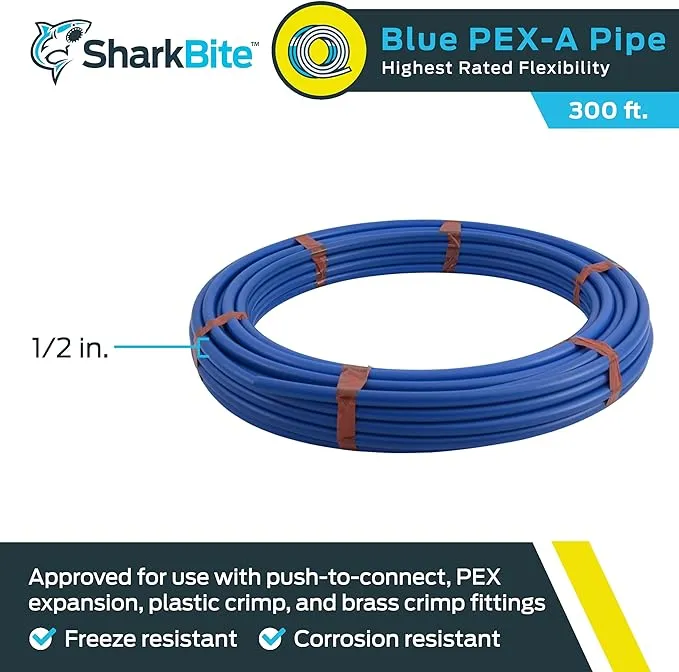 SharkBite UA60B300 PEX-A, PEX-Rohr, flexibler Wasserschlauch für Sanitärarbeiten, 1,27 cm x 90 m, Blau