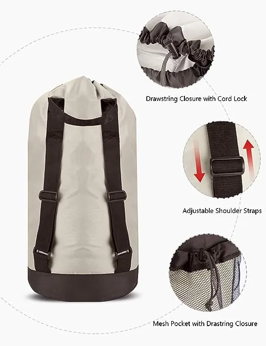 Dalykate Backpack Laundry Bag with Shoulder Straps and Mesh Pocket Durable Nylon Clothes Hamper Bag with Drawstring Closure for College, Travel, Laundromat, Apartment