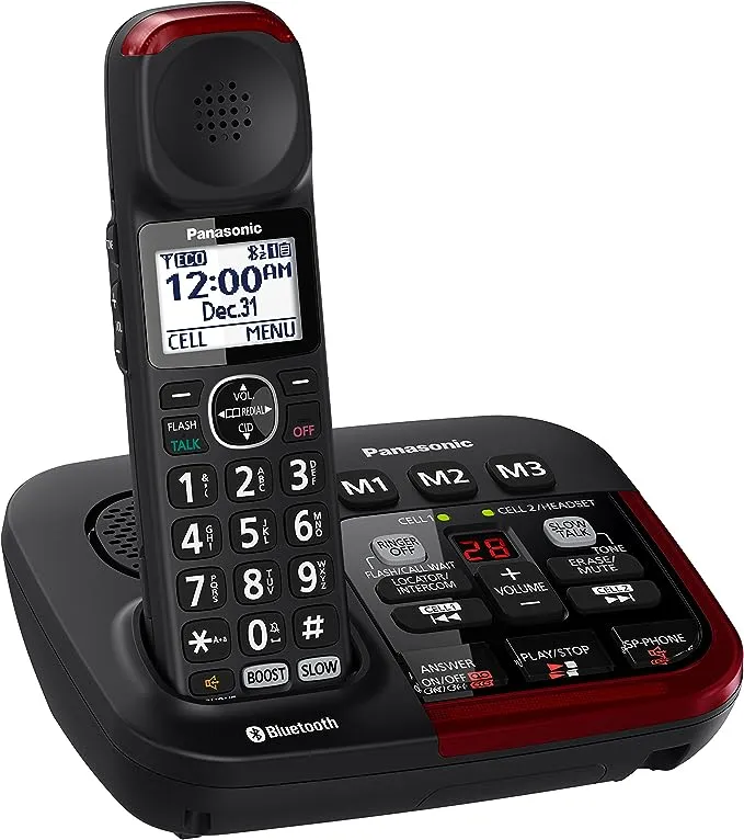 PANASONIC Link2Cell KX-TGM430B Bluetooth Amplified Cordless Phone with Digital Answering Machine Talking Caller ID Keypad and Phonebook - 1 Handset (Black)