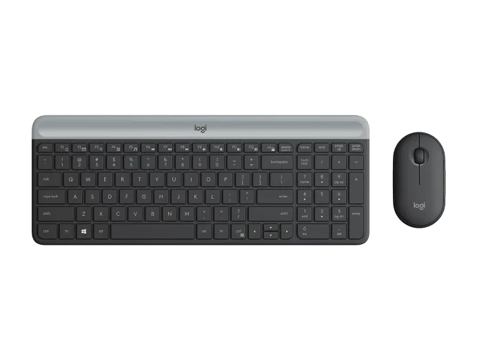 Logitech Slim Wireless Keyboard and Mouse Combo - Low Profile Compact Layout, Ultra Quiet Operation, 2.4 GHz USB Receiver with Plug and Play Connectivity, Long Battery Life, Graphite