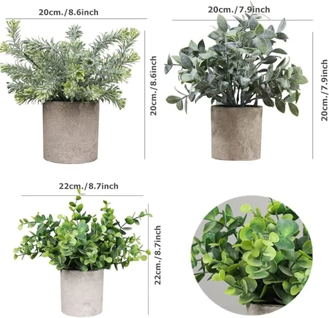 lukar 3 Pack Mini Fake Plants Faux Succulents Artificial Succulents in Pots for Home Decor Faux Plant Indoor Potted Eucalyptus Rosemary Plants Live