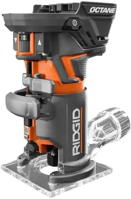 RIDGID 18-Volt OCTANE Cordless Brushless Compact Fixed Base Router with 1/4 in. Bit, Round and Square Bases, and Collet Wrench