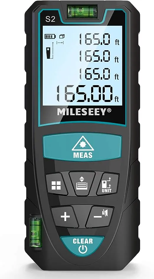 Laser Measure, RockSeed 165 Feet Digital Laser Distance Meter with 2 Bubble Levels,M/in/Ft Unit Switching Backlit LCD and Pythagorean Mode, Measure Distance, Area and Volume (165 Feet)