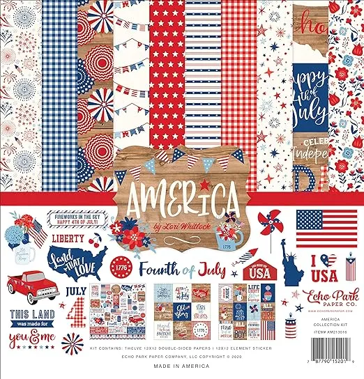 Echo Park Paper Company America Collection Kit paper, red, white, blue 12-x-12-Inch