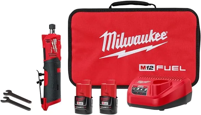 Milwaukee 2486-22 M12 Fuel 1/4" Straight Die Grinder 2 Battery Kit