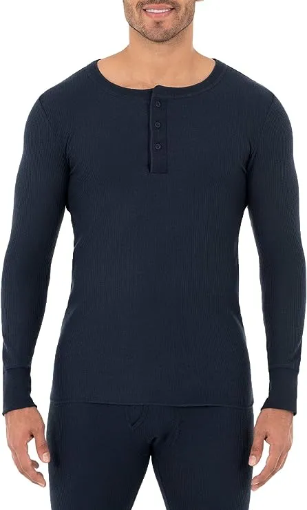 Fruit of the Loom Men's Classic Midweight Waffle Thermal Henley Top