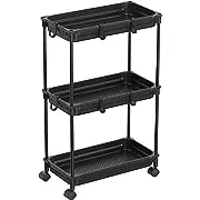 SimpleHouseware Standard 3-Tier Slim Rolling Storage Cart, BlackSimpleHouseware Standard 3-Tier Slim Rolling Storage Cart, Black