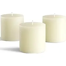 Set of 3 Pillar Candles 3" x 3" Unscented Handpoured Weddings, Home Decoration, Restaurants, Spa, Church Smokeless Cotton Wick - Ivory