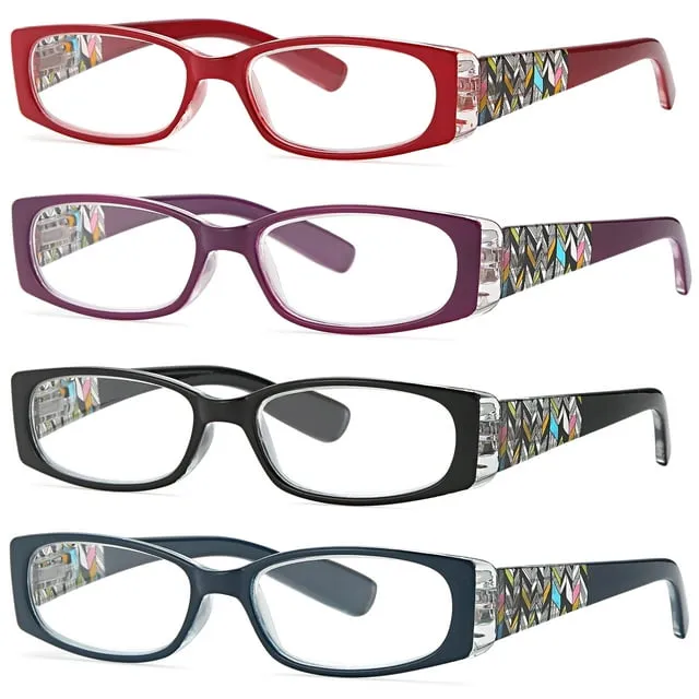 ALTEC VISION Pack of 4 Stylish Pattern Frame Readers Spring Hinge Reading Glasses for Women - 1.25x Magnification