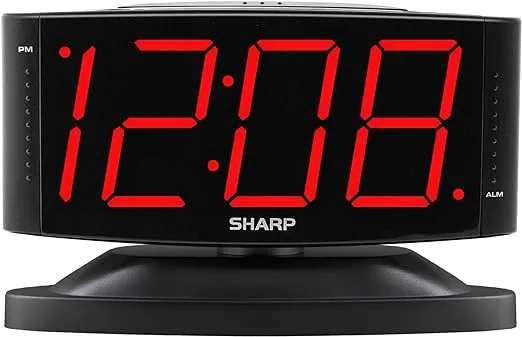 SHARP Home LED Digital Alarm Clock – Swivel Base - Outlet Powered, Simple Operation, Alarm, Snooze, Brightness Dimmer, Big Green Digit Display, (Midnight Black -Red LED)SHARP Home LED Digital Alarm Clock – Swivel Base -…