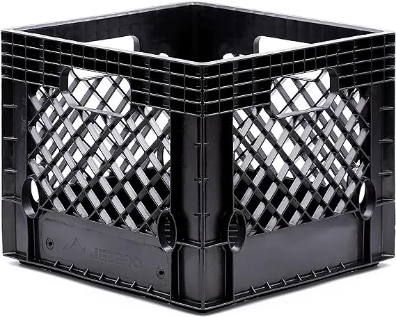 JEZERO Milk Crate for Household Storage: The Ultimate Storage Tote for Groceries, Garages, Kayaking & Outdoor, Stackable Storage | BLACK, Plastic, 13" x 13" x 11” (MC16-S2)JEZERO Milk Crate for Household Storage: The Ultimate Storage Tote for Groceries, 