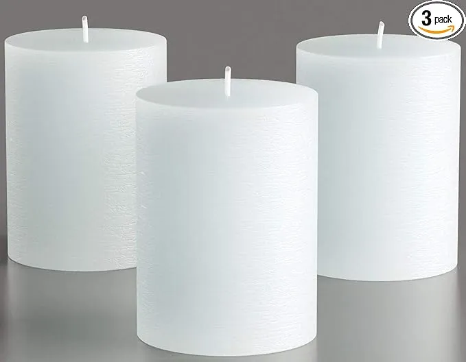 Set of 3 White Pillar Candles 7,5 x 10 cm Unscented for Weddings, Home Decoration, Relaxation, Church, Spa, Smokeless Cotton Wick by Melt Candle Comp