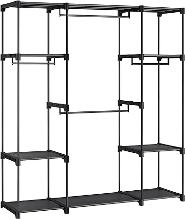 SONGMICS Portable Closet, Freestanding Closet Organizer, Clothes Rack with Shelves, Hanging Rods, Storage Organizer, for Cloakroom, Bedroom, 59.5 x 16.9 x 65.4 Inches, Black URYG036B02