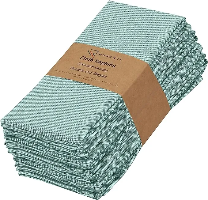 Ruvanti Cloth Napkins Set of 12 18x18 Reusable Napkins Cloth Washable Soft Durable Table Napkins Polycotton Chambray Dinner