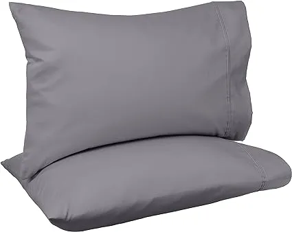 Amazon Basics 400 Thread Count Cotton Pillow Cases, Standard, 30" L x 20" W, Stone Gray - Set of 2