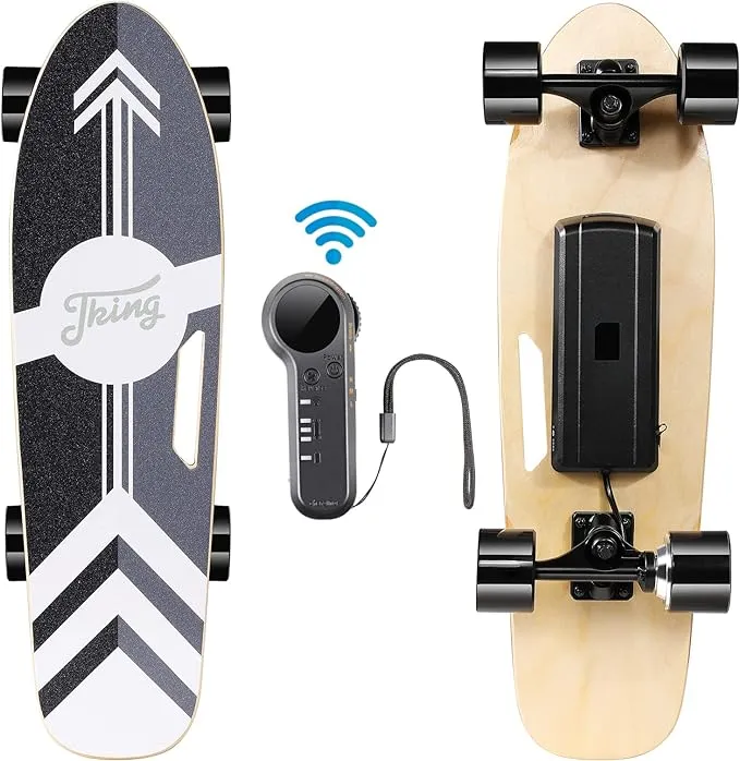 CAROMA 350W Electric Skateboards for Adults Teens, 27.5" 7 Layers Maple Electric Longboard with Remote, 12.4 MPH Top Speed, 8 Miles Max Range, 220lbs Max Load E Skateboard