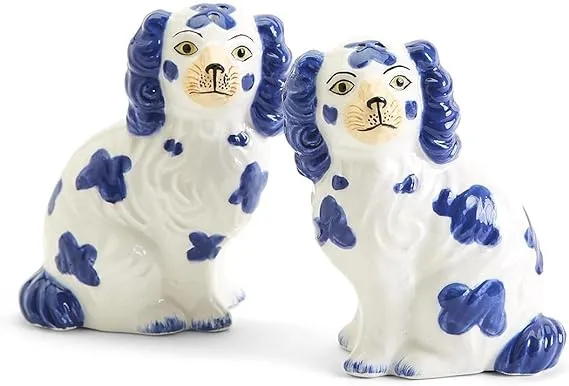 Staffordshire Dog Salt and Pepper Shaker Set - Hand-Painted Ceramic