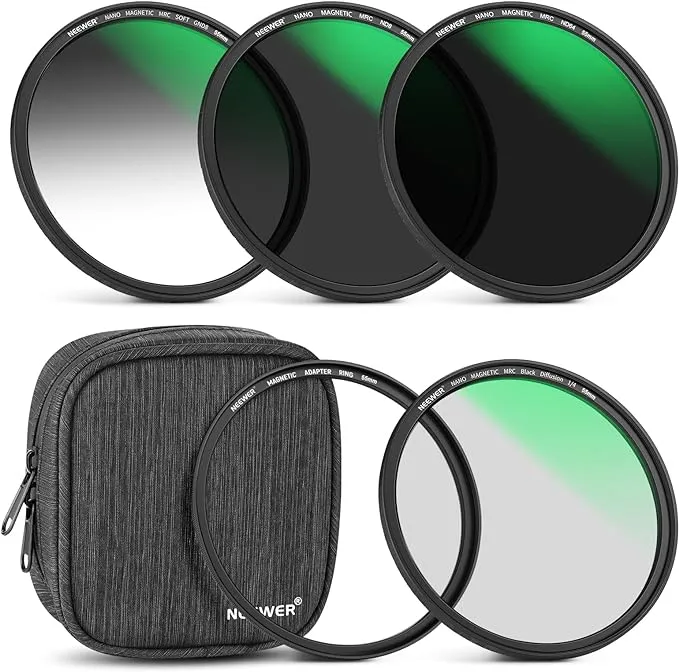 Neewer 77mm 5 in 1 Magnetic Filter Set with Black Diffusion 1/4 Filter GND8,ND8