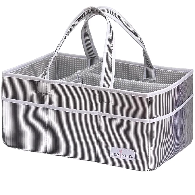 Lily Miles Baby Diaper Caddy Organizer - Baby Shower Basket for Newborn Boys or Girls - Nursery Must Haves for New Mom - Baby Registry Favorites - Large Storage Tote for Changing Table or Car, Gray