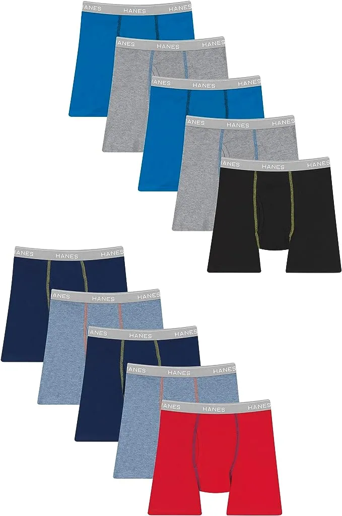 Hanes Boys Underwear, 10 Pack Tagless ComfortFlex Waistband Boxer Brief Sizes S-XXL