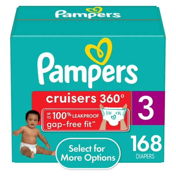 Pampers Cruisers 360 Diapers - Size 3, 168 Count, Pull-On Disposable Baby Diapers, Gap-Free Fit