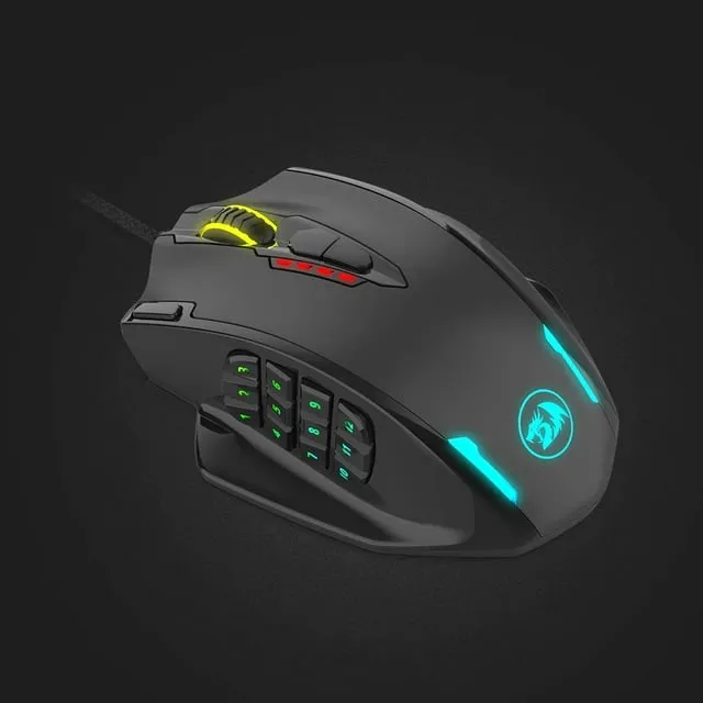 Redragon M908 Impact RGB LED MMO Gaming Mouse with 12 Side Buttons, Optical Wired Ergonomic Gamer Mouse with Max 12,400DPI, High Precision, 20 Programmable Macro Shortcuts, Comfort Grip, White