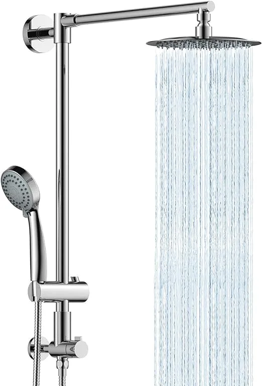 Fennocasa Polaris 1 Rain Shower System, includes 8” Rainfall Shower Head with High Pressure Handheld Combo, 3-Setting Handheld Spray, Height Adjustable Spray Holder, 60” Hose (Brushed Nickel)