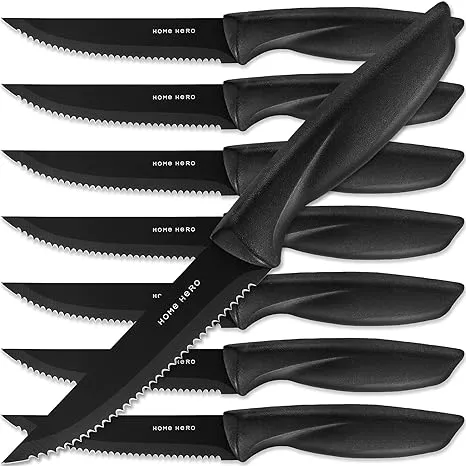 Home Hero Kitchen Knife Set, Chef Knife Set & Steak Knives - Professional Design Collection - Razor-Sharp High Carbon Stainless Steel Knives with Ergonomic Handles (8 Pcs - Black)