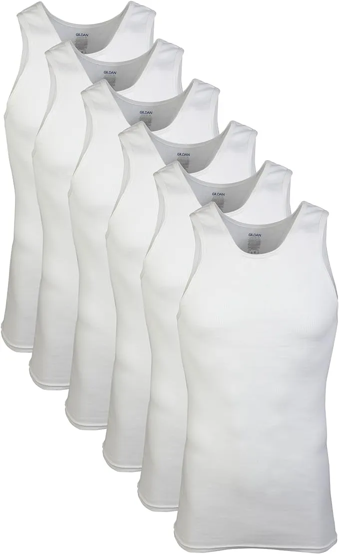 Gildan Men's A-shirt Tanks, Multipack, Style G1104, White (6 Pack), X-LargeGildan Men's A-shirt Tanks, Multipack, Style G1104, Whi…