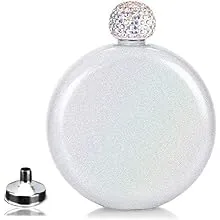 Cute Liquor Flask for Women,Junya Pretty Glitter Coating Whiskey Steel Flasks,Shining Rhinestone Cap,Portable Wine Flask for Drink Wedding Gifts for Women,5 oz