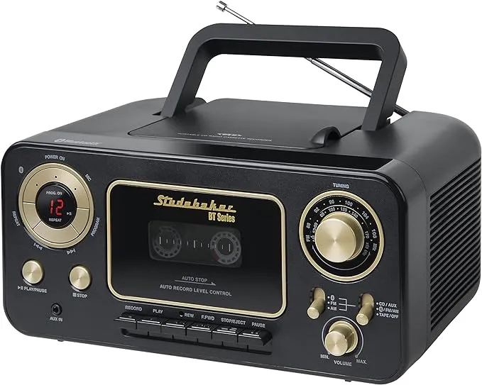 Studebaker Bluetooth Portable Stereo CD, AM/FM Stereo Radio and Cassette Player/Recorder