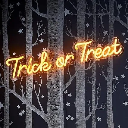 Lights4fun, Inc. Trick or Treat Halloween Neon Amber LED Sign