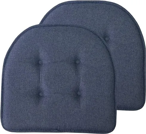 Sweet Home Collection Chair Cushion Memory Foam Pads Tufted Slip Non Skid Rubber Back U-Shaped 17" x 16" Seat Cover, 2 Count