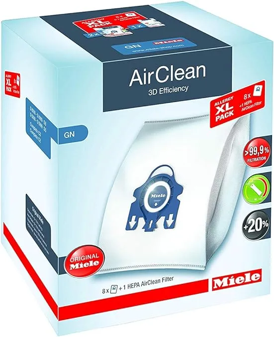 Miele GN AirClean 3D Efficiency Dust Bags for Miele Vacuum, 2-Boxes of 4 Bags & 2 Filters