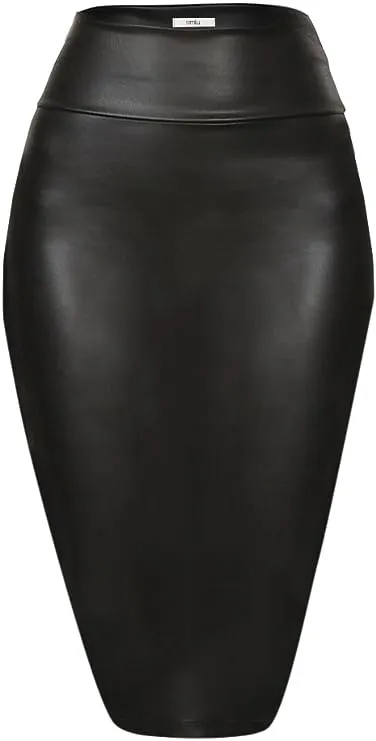 Faux Leather Skirts for Women High Waisted Leather Bodycon Pencil Skirt