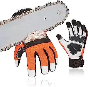 Vgo... Chainsaw Gloves, 12-Layer Chainsaw Protection on Both Hand Back, leather Work Gloves, Mechanic Gloves