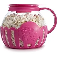 Ecolution Patented Micro-Pop Microwave Popcorn Popper with Temperature Safe Glass, 3-in-1 Lid Measures Kernels and Melts Butter, Made Without BPA, Dishwasher Safe, 3-Quart, Pink