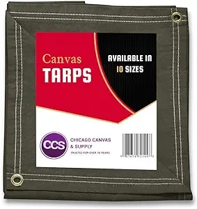 Heavy Duty Waterproof Canvas Tarp by CCS CHICAGO CANVAS & SUPPLY – Extra Durable Multipurpose Camping Tarp Cover with Rustproof Grommets for Industrial & Commercial Use, Olive Drab, 7 by 9 Feet