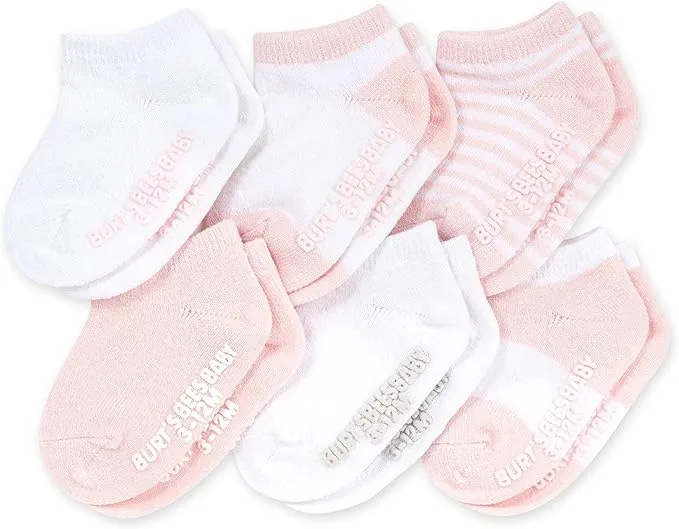 Burt's Bees Baby 6 Pack Organic Cotton Ankle Socks - Blossom 3-12m