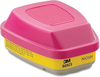 3M P100 Respirator Cartridge/Filter 60923, 1 Pair, Helps Protect Against Organic Vapors, Acid Gases, and Particulates,Magenta, Yellow