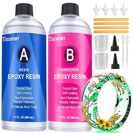 Crystal Clear Epoxy Resin Kit: 16oz High Gloss, Yellowing Resistant - DIY Jew...