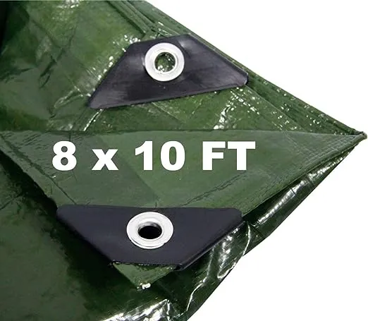 Heavy Duty Outdoor Tarp 8 x 10 with Grommets Camping Tarp Shelter Waterproof for Boat Pool Home Army Green 5 Mil Thick