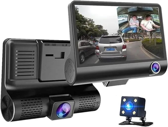 EV Pure - 1080P Full HD Dash Cam 32GB SD Card, 4 inch Screen, 3 Channel,170 Wide-Angle Front Camera, Night Vision, WDR, Accident Lock, Loop Recording, Parking Mode, Motion Detection, G-Sensor