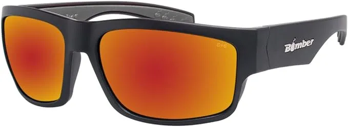 BOMBER Tiger Safety Sunglasses with Matte Black Frame, Red Mirror Lens, Safety Sunglasses - TR103-RM