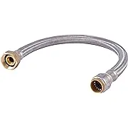 SharkBite Max 3/4 Inch x 1 Inch FIP x 24 Inch Stainless Steel Braided Flexible Water Heater Connector, Push to Connect Brass Plumbing Fitting, PEX Pipe, Copper, CPVC, PE-RT, HDPE, UR3086FX24