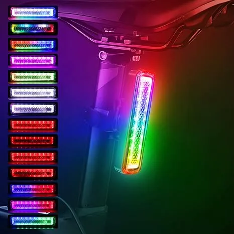 Bike Tail Light, Bicycle Rear Light,Ultra Bright LED Warning Bike Lights, RGB Skateboard Light,USB-C Rechargeable IPX6 Waterproof,7 Colors 14 Modes for Scooter Light,【Red+RGB+Rainbow】 Upgraded