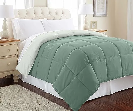 Modern Threads Down Alternative Microfiber Quilted Reversible Comforter & Duvet Insert - Soft, Comfortable Alternative to Goose Down - Bedding for All Seasons Ivory/Sage King