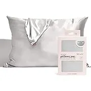 Kitsch Beauty Silver Satin Pillowcase STANDARD Size 26&#034; x 19&#034; Zip Closure NEW